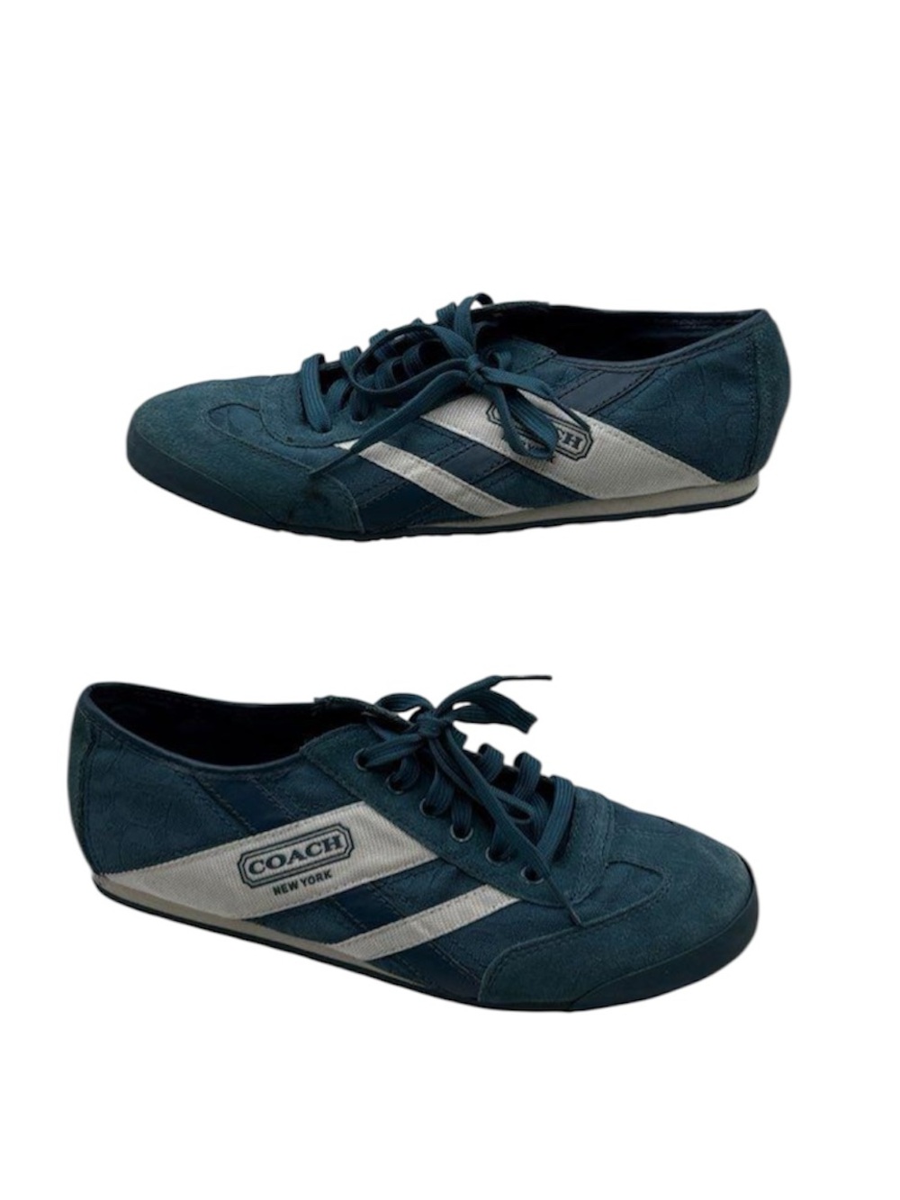 Coach Men’s Teal Suede Lace-Up Sneakers with White Stripe